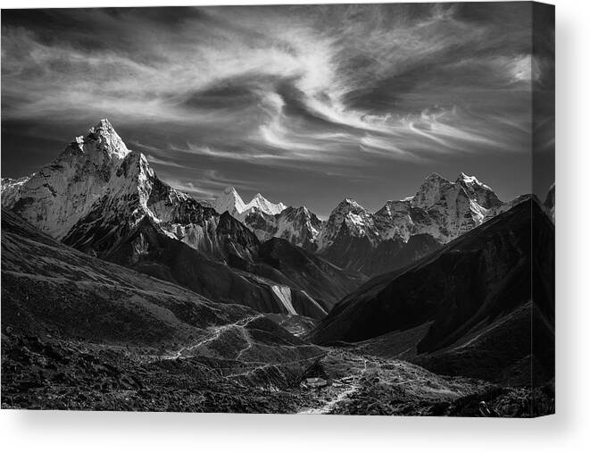Thukla Pass Canvas Print featuring the photograph Thukla Pass En Route To Everest by Owen Weber