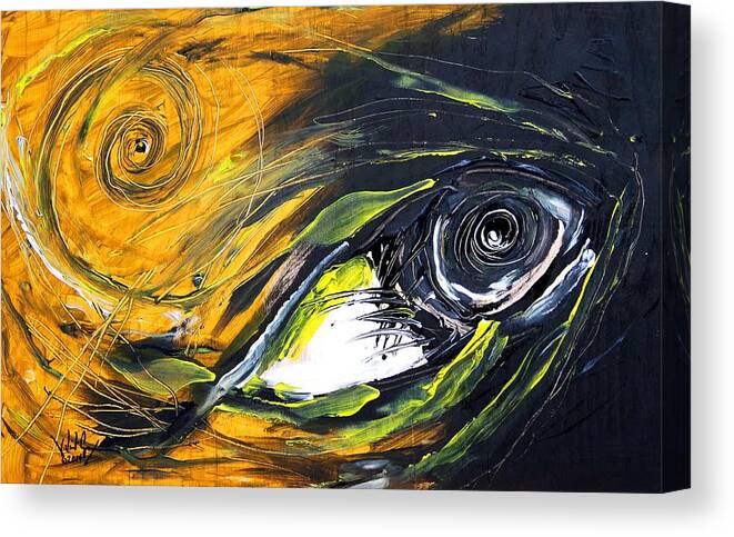 Fish Canvas Print featuring the painting Tiny Fish, Big by J Vincent Scarpace