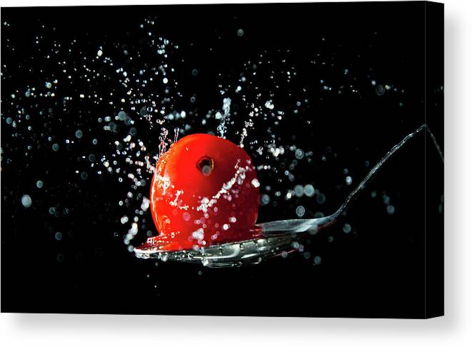 Spoon Canvas Print featuring the photograph Tomato Splash by Rob Webb