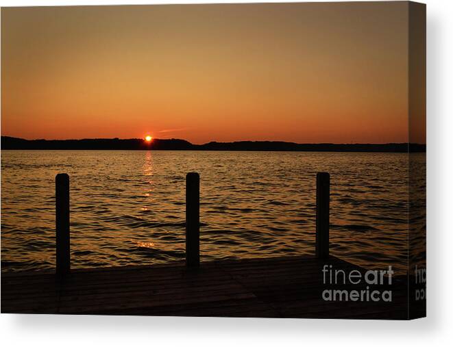 Torch Lake Canvas Print featuring the photograph Torch Lake Dockside Sunset by Amy Lucid