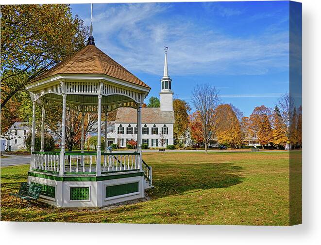 Townshend Canvas Print featuring the photograph Townshend VT Autumn Day Church Vermont Gazebo by Toby McGuire