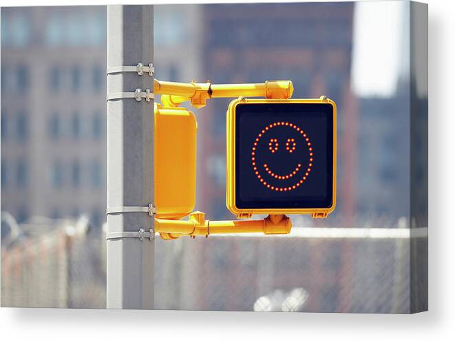 Pole Canvas Print featuring the photograph Traffic Sign With Smiley Face by Richard Newstead