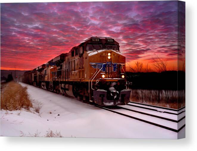 Train Canvas Print featuring the digital art Train Engine Painting by Sandra J's