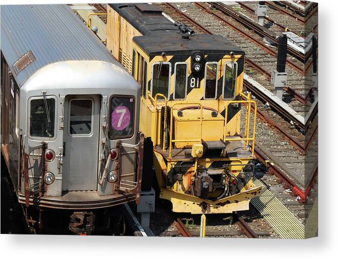 Flushing Line # 7 Canvas Print featuring the photograph Train Yard Buddies by Cate Franklyn