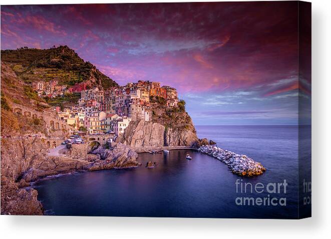 Marco Crupi Canvas Print featuring the photograph Tramonto Sunset in Manarola by Marco Crupi