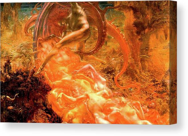 Jean Delville Canvas Print featuring the painting Treasures of Satan by Jean Delville
