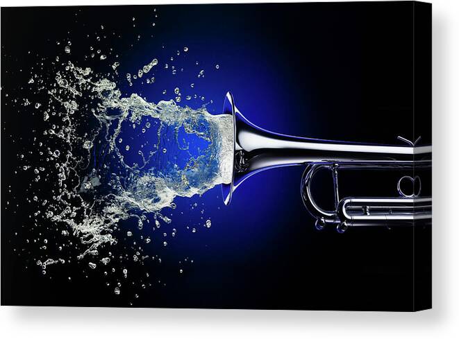 Spray Canvas Print featuring the photograph Trumpet With Water Splash by Jack Andersen