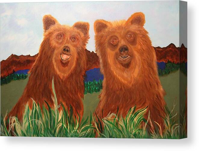 Bears Canvas Print featuring the painting Two Bears in a Meadow by Bill Manson