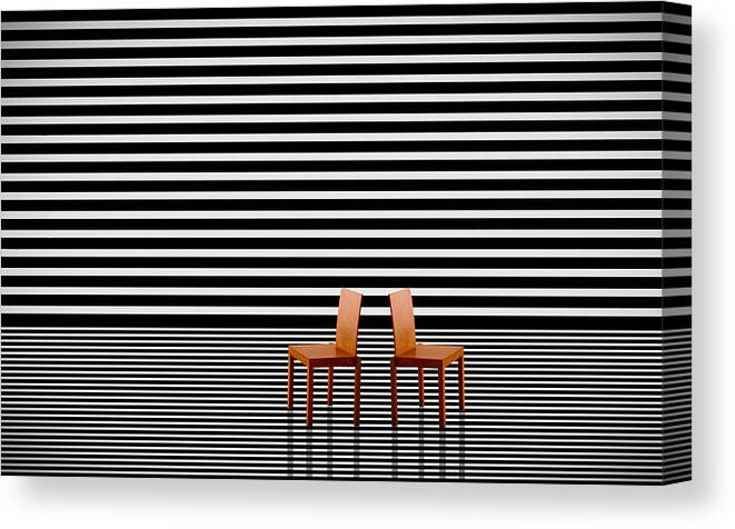 Abstract Canvas Print featuring the photograph Two Red Chairs by Inge Schuster