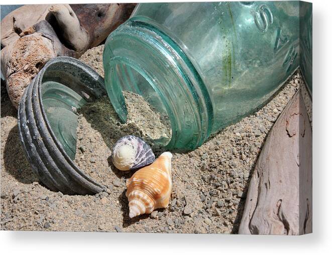 Seashells Canvas Print featuring the photograph Two Shells Mason Jar by Robert Goldwitz