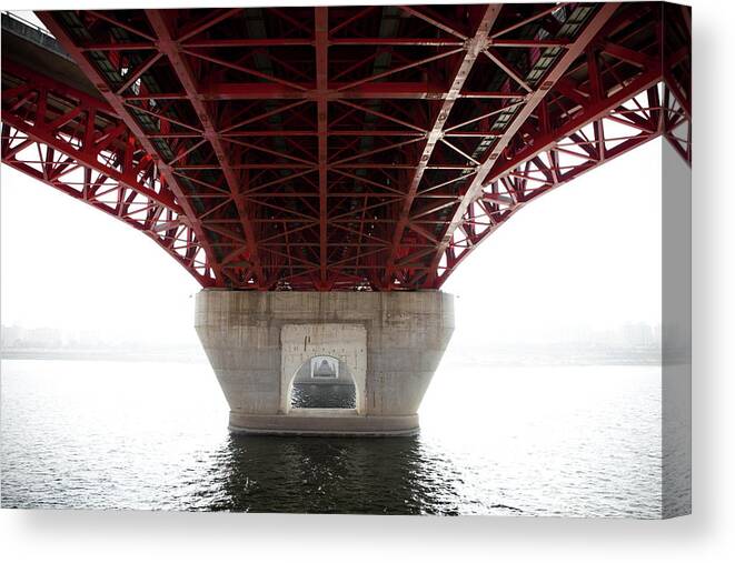 Cantilever Bridge Canvas Print featuring the photograph Under Bridge by © Charles Michael Photography
