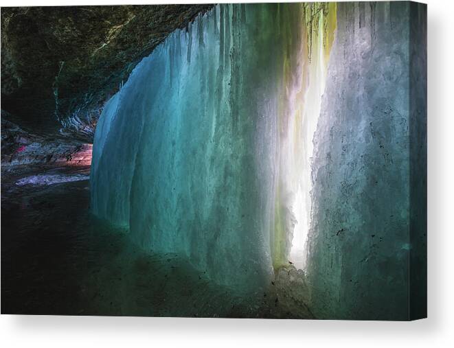 Minneapolis Canvas Print featuring the photograph Ice caves under the Minnehaha Falls by Jay Smith