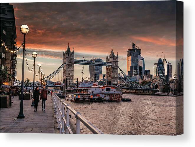 Estock Canvas Print featuring the digital art United Kingdom, England, London, City Of London, Tower Bridge, Great Britain, Thames, View Of The Bridge by Giuseppe Greco