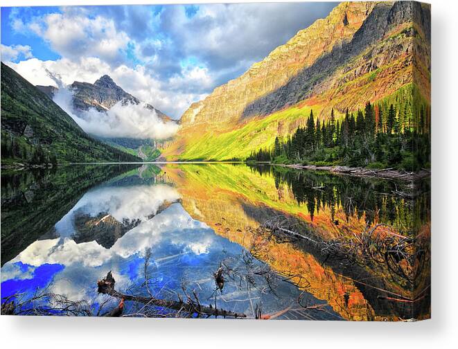 Tranquility Canvas Print featuring the photograph Upper Two Medicine Lake At Sunrise by J. Lindhardt Photography