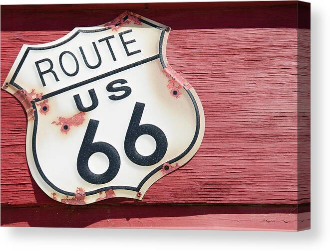 Arizona Canvas Print featuring the photograph Us Route 66 Sign, Arizona by Nine Ok