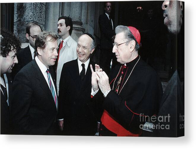 St. Patrick's Cathedral Canvas Print featuring the photograph Vaclav Havel Greets Cardinal Oconnor by Bettmann