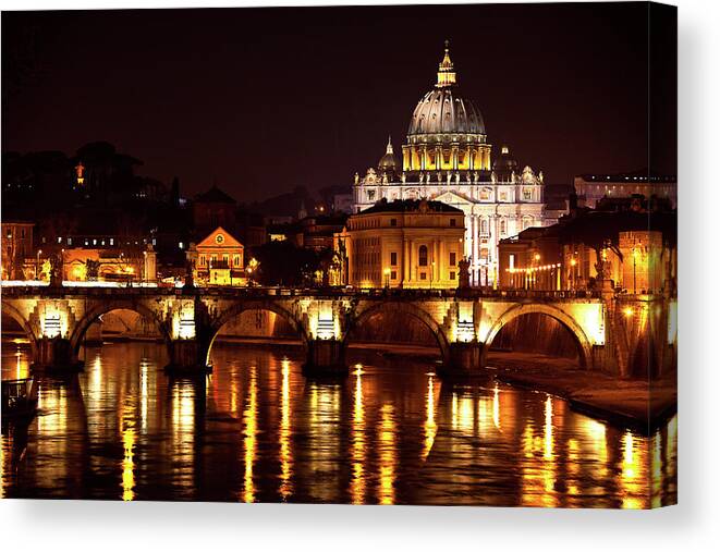 State Of The Vatican City Canvas Print featuring the photograph Vatican City At Dusk by © Bernard Tan. All Rights Reserved.