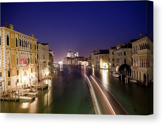 Apartment Canvas Print featuring the photograph Venice Grand Canal At Night, Venezia by Carterdayne