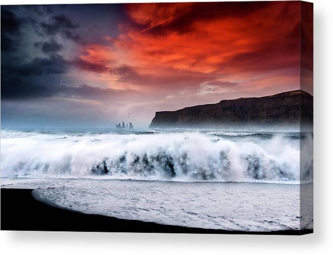 Sunset Canvas Print featuring the photograph Vik at Sunset by Philippe Sainte-Laudy