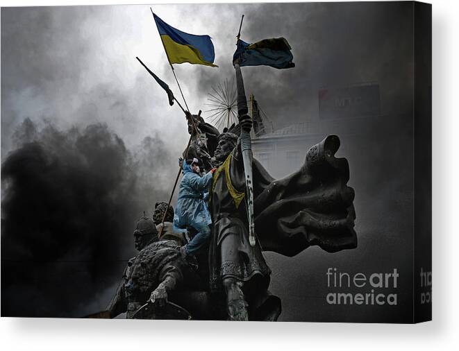 War Canvas Print featuring the photograph Violence Escalates As Kiev Protests by Jeff J Mitchell