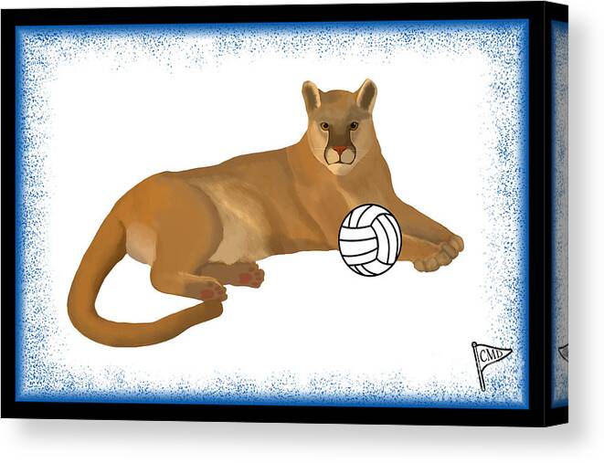 Volleyball Canvas Print featuring the digital art Volleyball Cougar Blue by College Mascot Designs