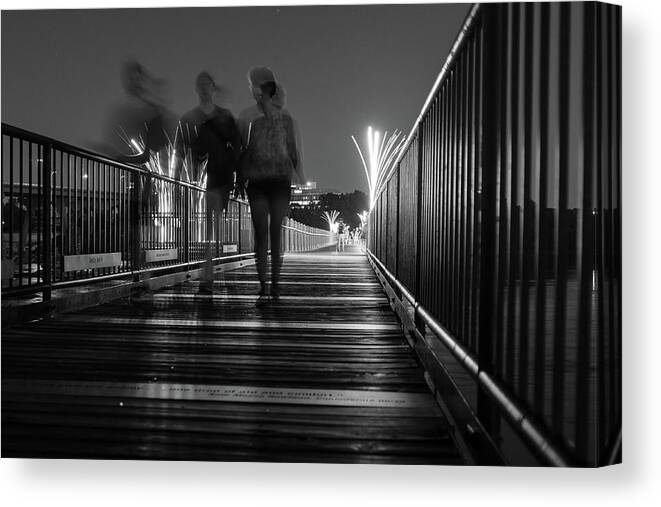 Richmond Va Canvas Print featuring the photograph Walking on the the Tyler Potterfield Memorial Bridge by Doug Ash