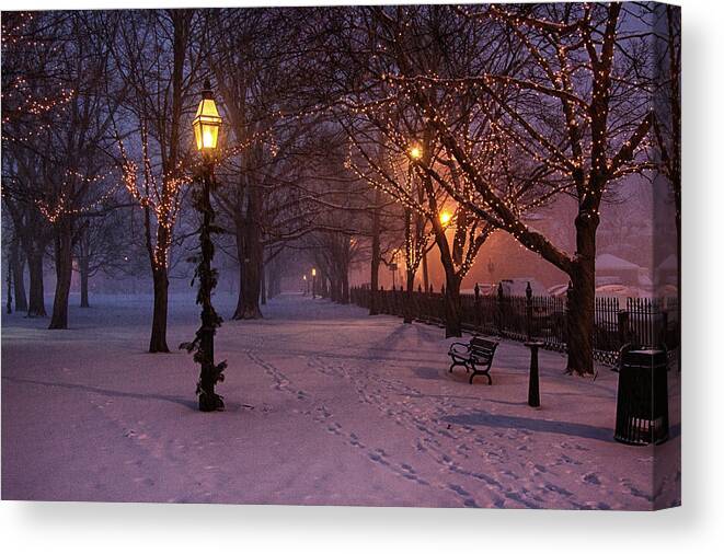 Salem Common Canvas Print featuring the digital art Walking the path on Salem MA Common by Jeff Folger