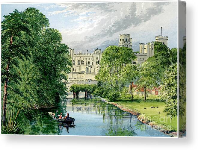 Engraving Canvas Print featuring the drawing Warwick Castle, Warwickshire, Home by Print Collector