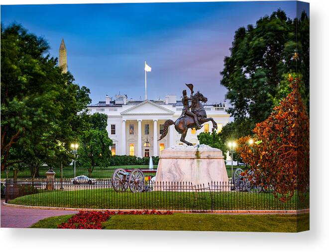 Scenic Canvas Print featuring the photograph Washington, Dc At The White House by Sean Pavone