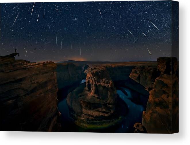 Geminid Canvas Print featuring the photograph Watching The Comet And The Meteor Shower by Hua Zhu