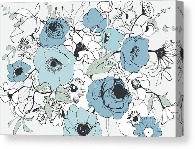Aqua Canvas Print featuring the painting Watercolor Black Lined Poppies Mix by Shirley Novak