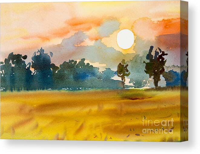 Shadow Canvas Print featuring the digital art Watercolor Painting Original Landscape by Painterstock