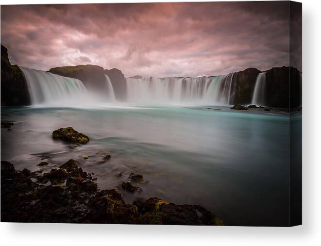 Godafoss Canvas Print featuring the photograph Waterfall Godafoss In Iceland by Petr Simon