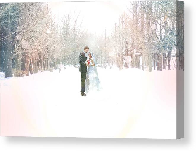 Asian And Indian Ethnicities Canvas Print featuring the photograph Wedding In Snow by Yurif