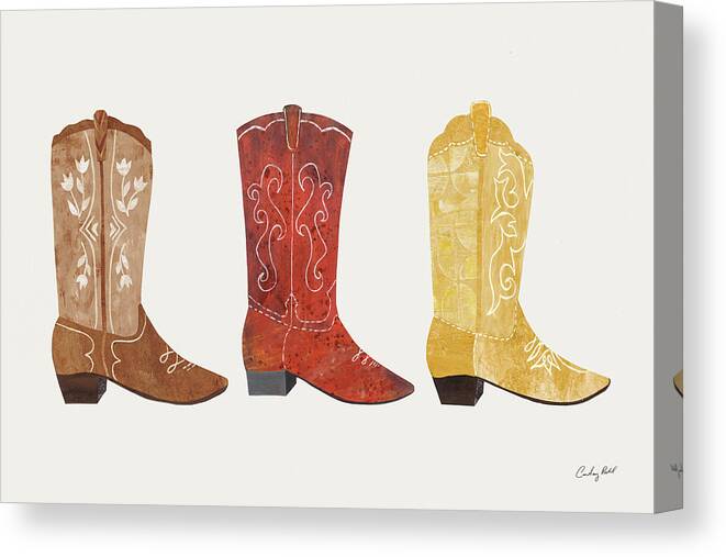 Black Canvas Print featuring the painting Western Cowgirl Boot Vii by Courtney Prahl