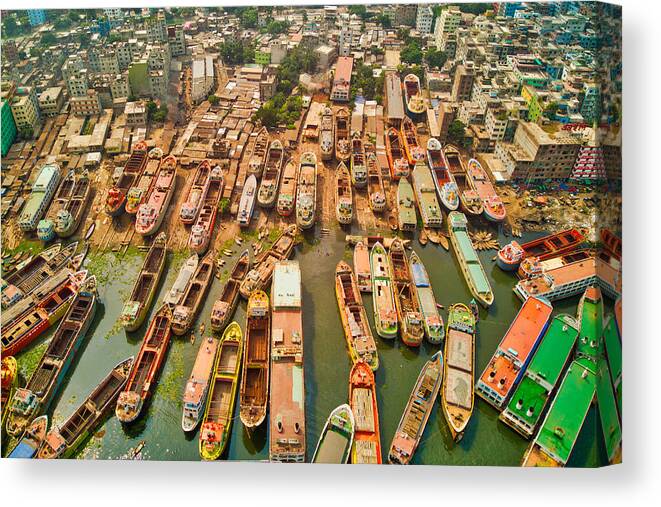Shipyard Canvas Print featuring the photograph Where The City Ends And The Ships Begin by Azim Khan Ronnie
