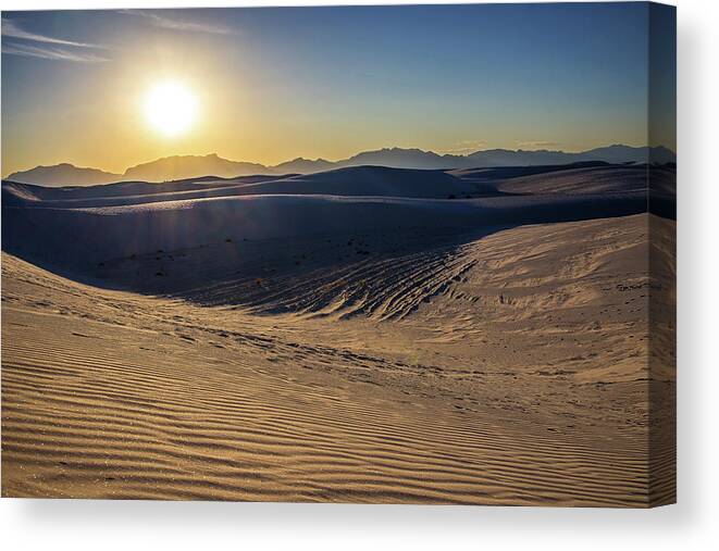 White Sands National Monument Nm Desert Park Dunes Sand Hiking Sunset Ripples Stark Blinding New Mexico Canvas Print featuring the photograph White Sands National Monument Sunset by Peter Herman