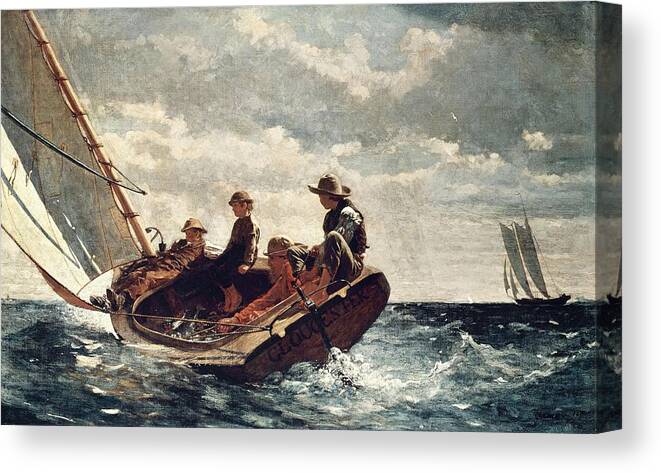 Painting Canvas Print featuring the painting Winslow Homer Breezing Up -A Fair Wind-. Date/Period 1873 - 1876. Painting. by Winslow Homer