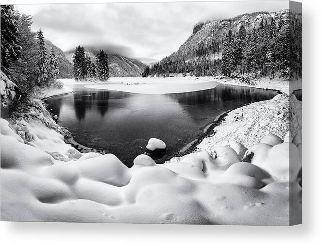 Black Canvas Print featuring the photograph Winter By The Lake by Ales Krivec