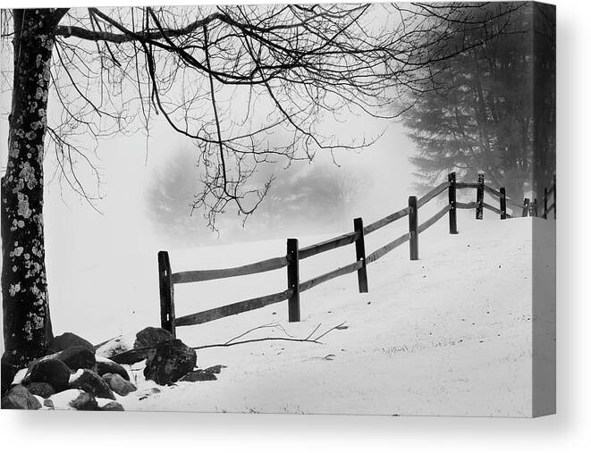 Black And White Winter Canvas Print featuring the photograph Winter Fence by Bill Wakeley