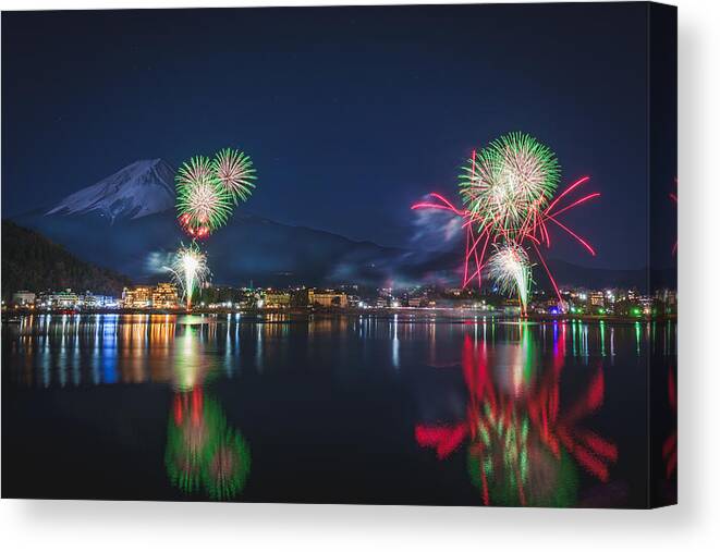 Mountain Canvas Print featuring the photograph Winter Fireworks by Junko Torikai