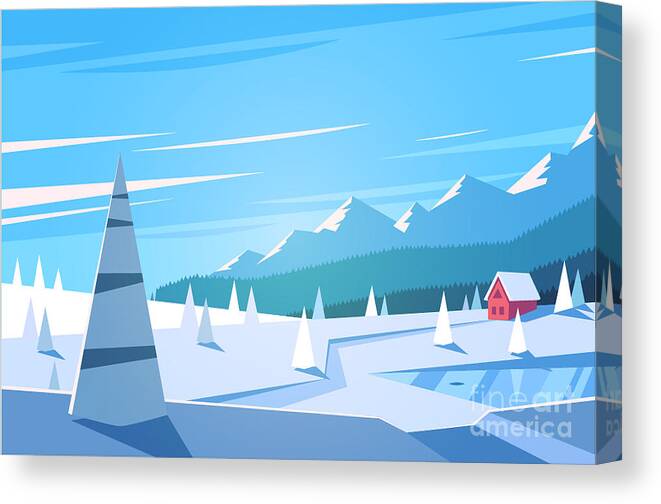 Scenic Canvas Print featuring the digital art Winter Landscape Vector Illustration by Doremi
