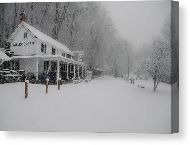 Winter Canvas Print featuring the photograph Winter on Forbidden Drive - Valley Green Inn by Bill Cannon