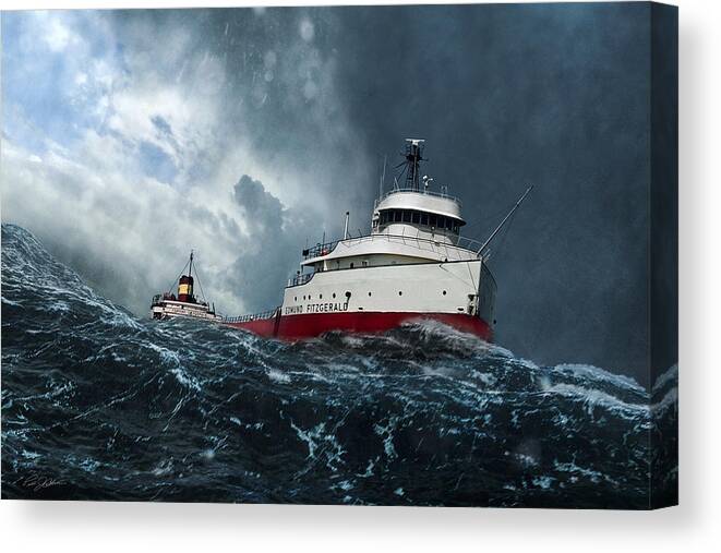 Edmund Fitzgerald Canvas Print featuring the digital art Witch Of November by Peter Chilelli
