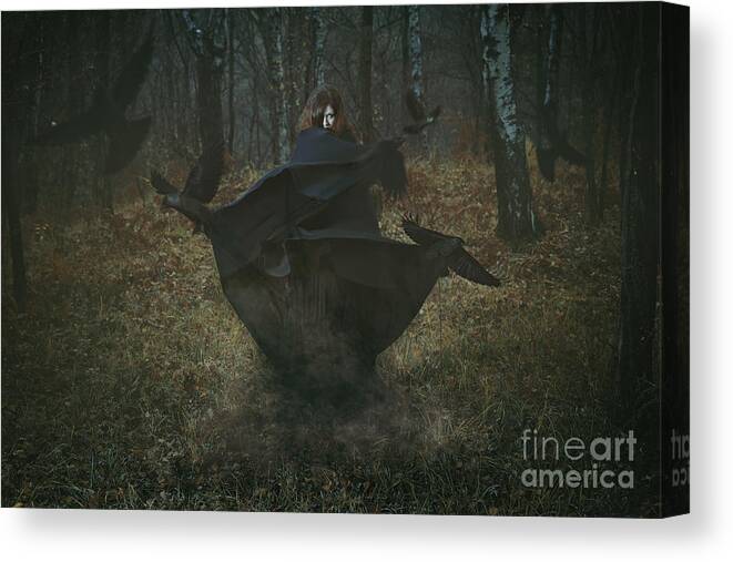 Magic Canvas Print featuring the photograph Witch Of The Forest With Her Crows by Captblack76
