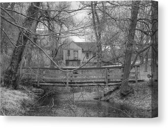 Waterloo Village Canvas Print featuring the photograph Wooden Bridge Over Stream - Waterloo Village by Christopher Lotito