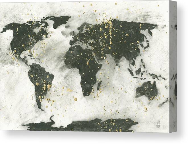 Continents Canvas Print featuring the painting World Map Gold Speckle by Chris Paschke