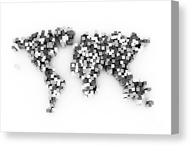 3d Canvas Print featuring the photograph World Map Made From 3d Cubes by Jesper Klausen/science Photo Library
