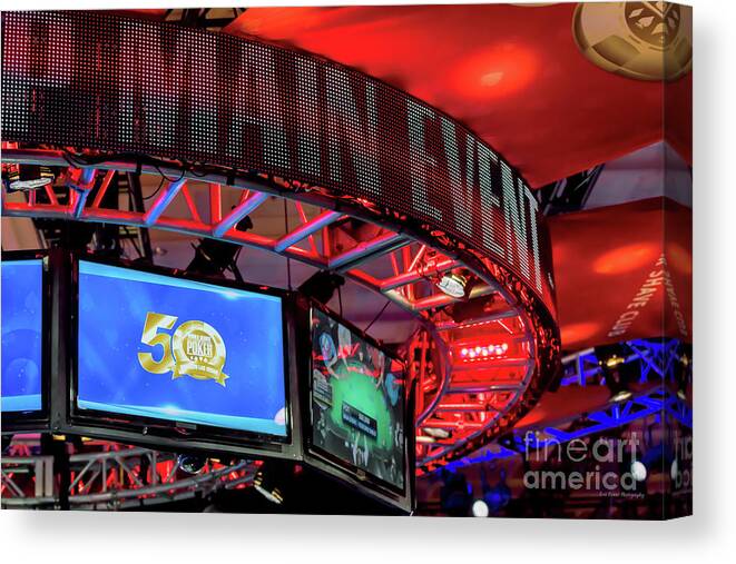 World Series Of Poker Bracelet Canvas Print featuring the photograph WSOP 2019 Main Featured Table Overhead Display by Aloha Art