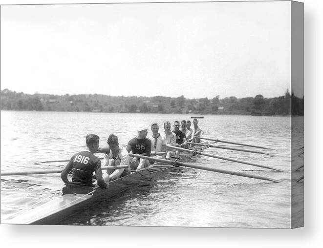 Yale Canvas Print featuring the painting Yale varsity crew practicing by Unknown